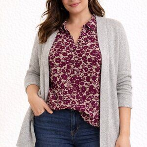 St. John’s Bay Purple Floral Button Front Blouse Size XL Sleeveless Cotton Blend